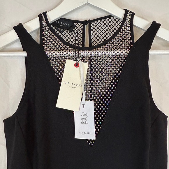 Ted Baker Janvier London Rhinestone Mesh Neck Black Jumpsuit Formal Party NWT - Picture 5 of 16